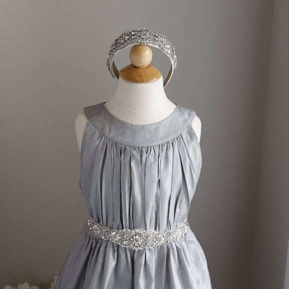 Strasburg Silver Dress with Satin Sash Flower Girl Recital Dady/Daughter Dance - Picture 5 of 8
